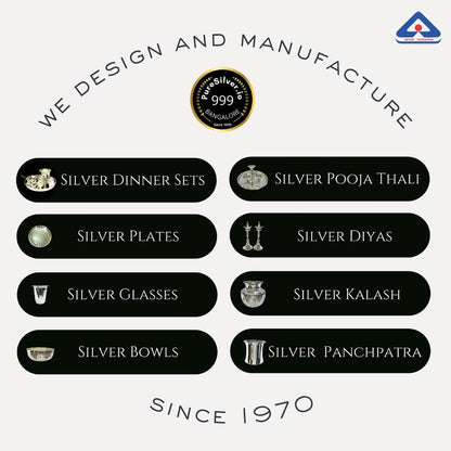 Pure Silver Plate for Pooja Light weight Bangalore Pattern Silver Thali for Eating Emery Polished, 350 grams, BIS Hallmarked