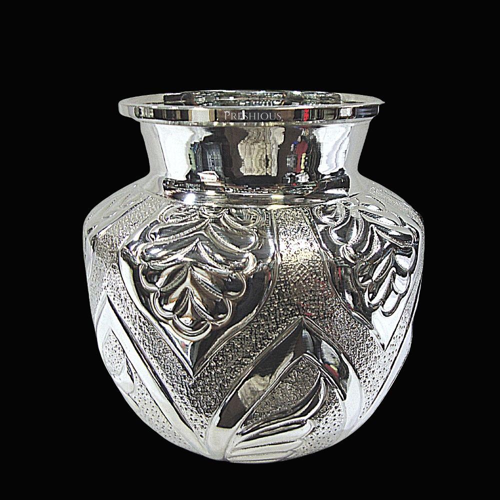 100 grams Pure Silver Fancy Embossed Kalash Lota - Embossed Top Plant Galaxy Design - PureSilver.io