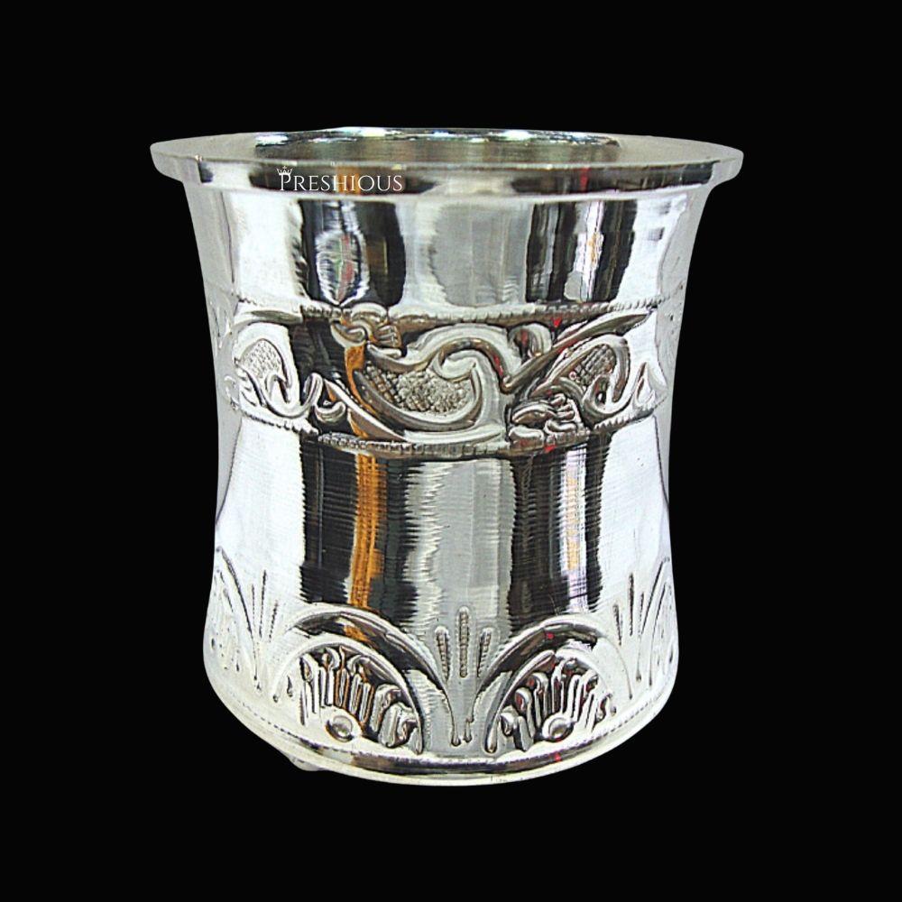 32 gms Pure Silver Panchpatra - Embossed Indian Design and Mirror Finished