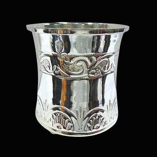 103 gms Pure Silver Panchpatra - Embossed Indian Design and Mirror Finished