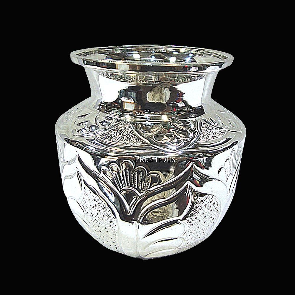 205 gms Pure Silver Fancy Kalash Lota - Embossed Wave Design