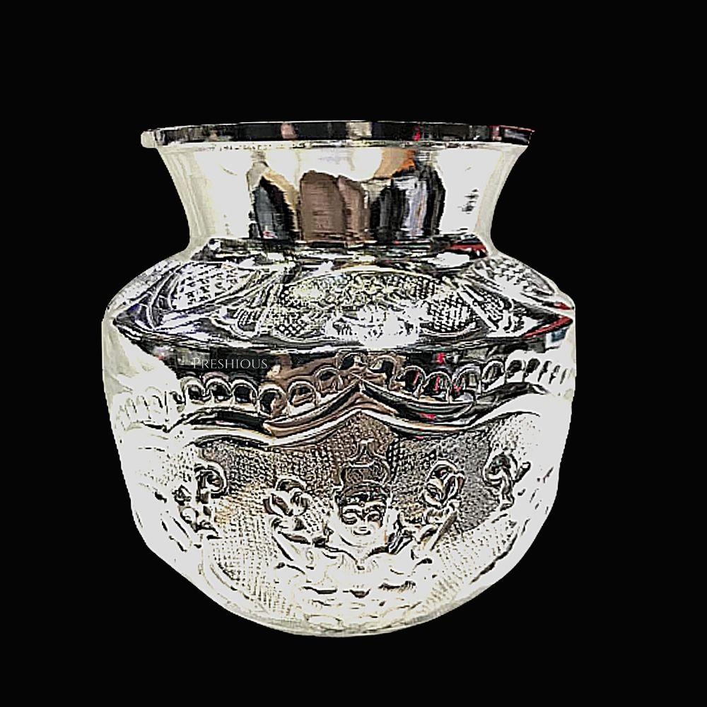 Pure Silver Gaja Lakshmi Kalash Lota Embossed GajaLakshmi Design