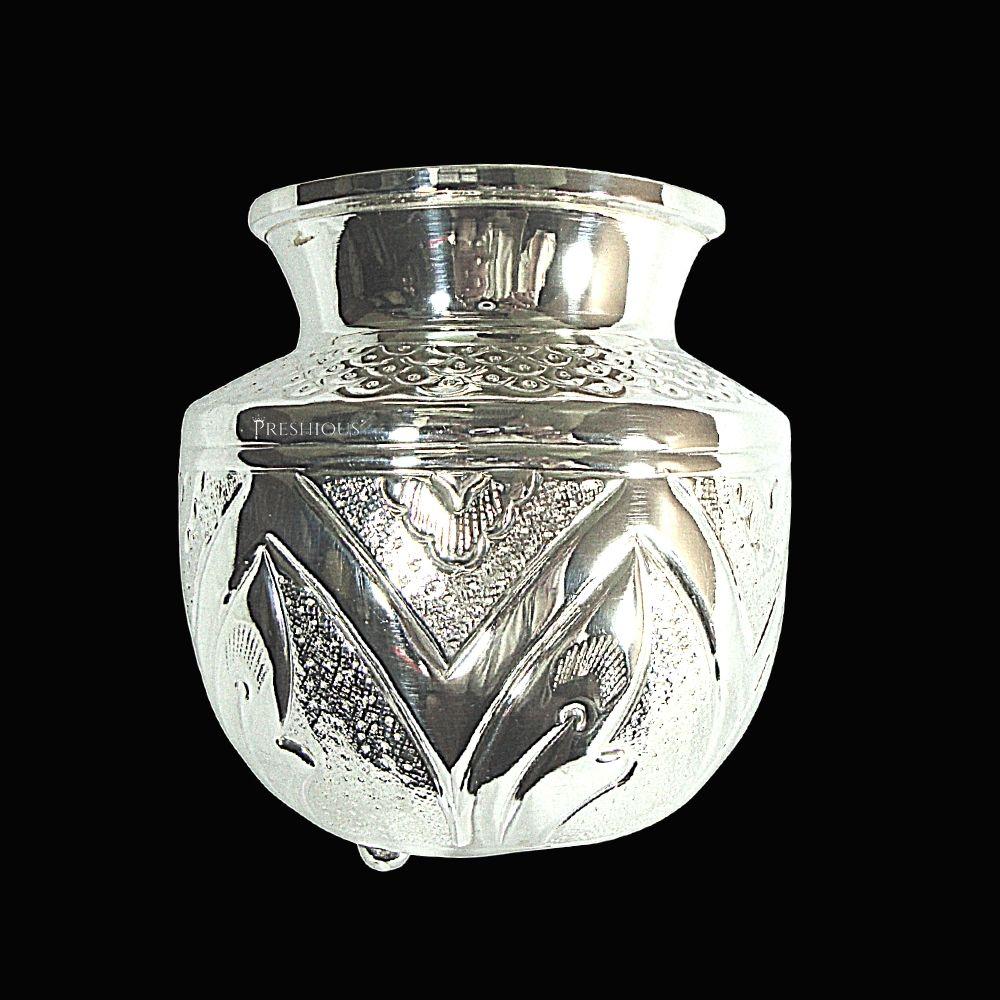 128 gms Pure Silver Fancy Embossed Kalash Lota - Embossed Peak Henna Design