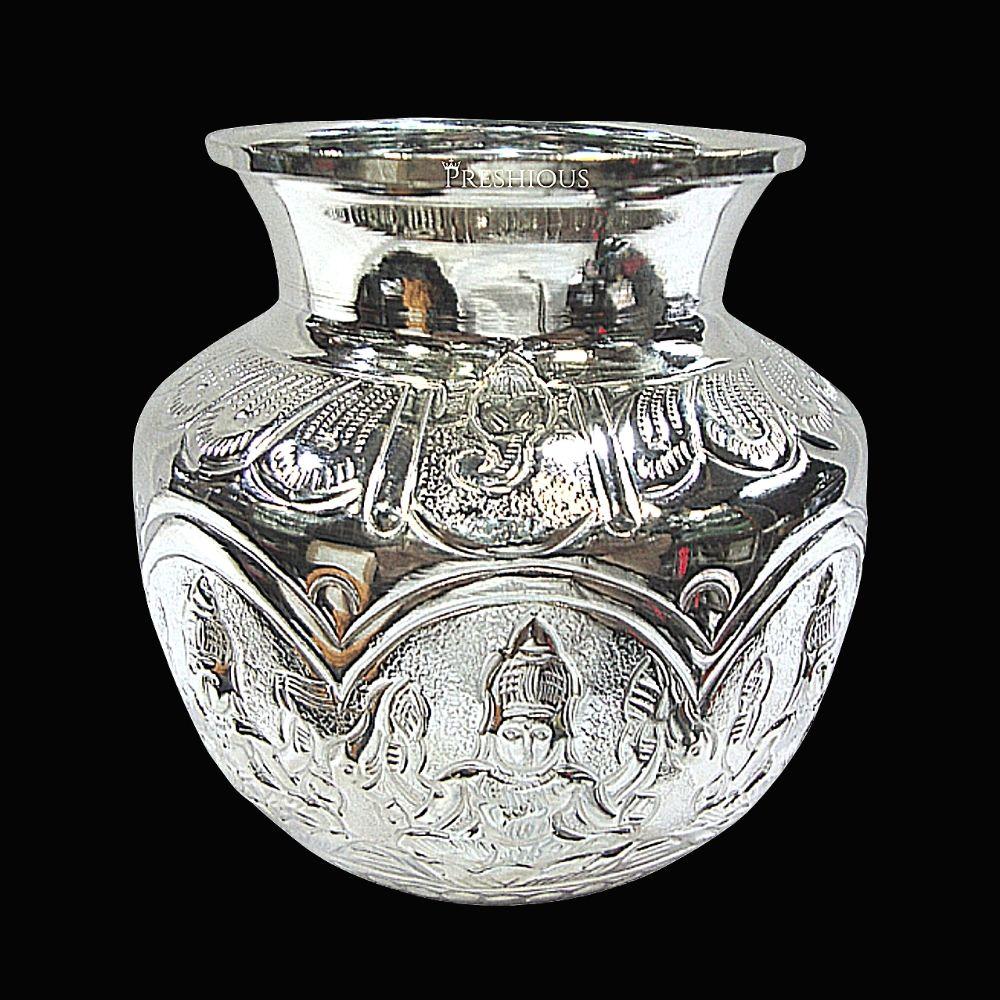 205 gms Pure Silver Bangalore Plate - Embossed Classic Ashta Lakshmi Design BIS Hallmarked