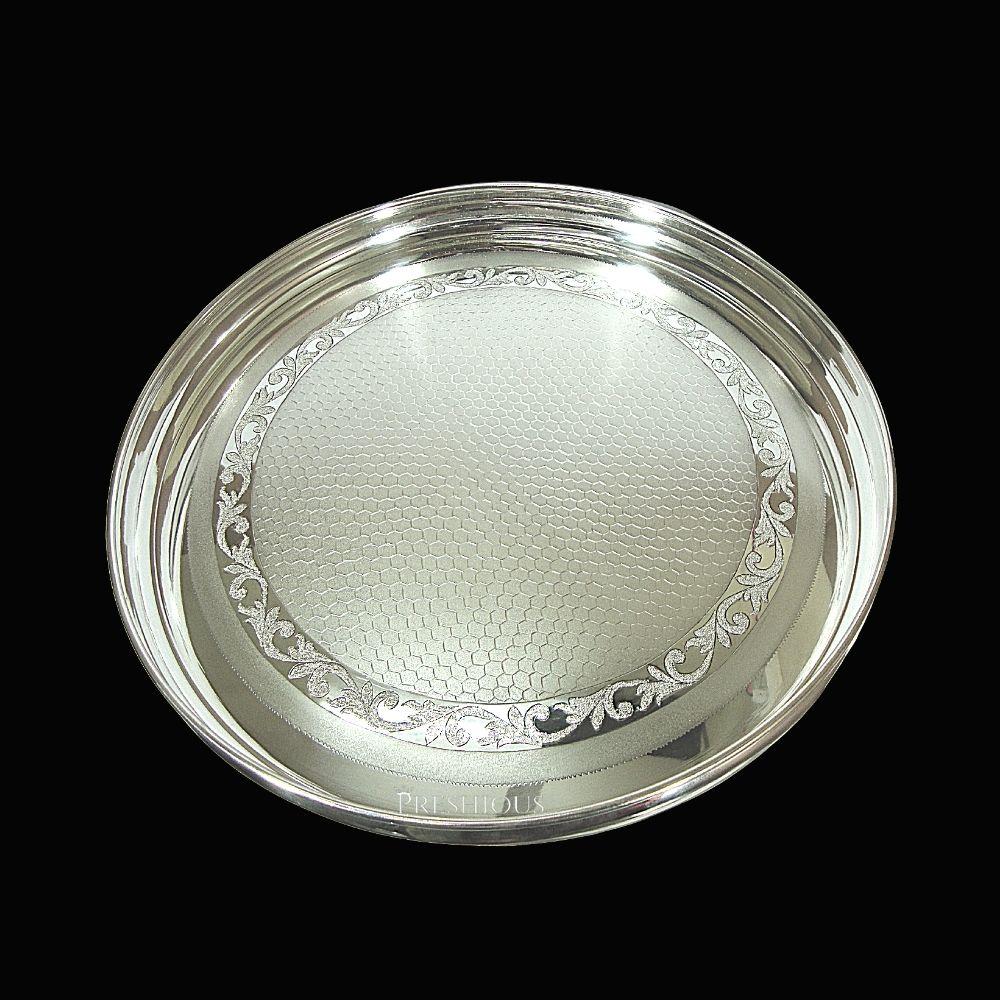 800 grams Pure Silver Heera Dinner Plate - Diamond and Honeycomb Fusion Design