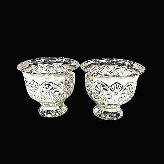 200 grams Pure Silver Miller Cups for Pooja (Set Of 2) - Embossed Indian Design and Mirror Finished -  | Custom Orders & Bulk from Silver Factory