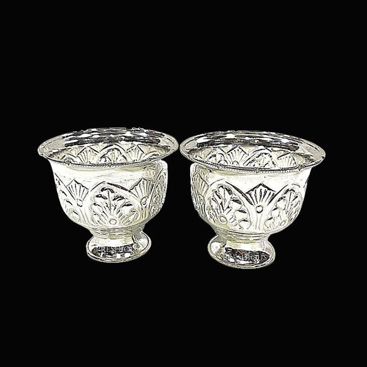 Pure Silver Miller Cup Bowls (Set of 2) Embossed Indian Design & Mirror Finished