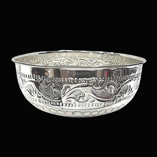 407 gms Pure Silver Delhi Bowl - Embossed Indian Design and Mirror Finished BIS Hallmarked