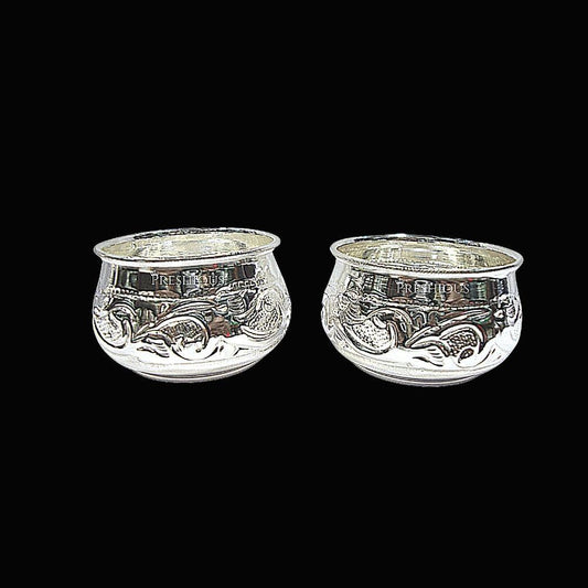 42 gms Pure Silver Ghee Cup Without Stand (Set Of 2) - Embossed Indian Design and Mirror Finished BIS Hallmarked