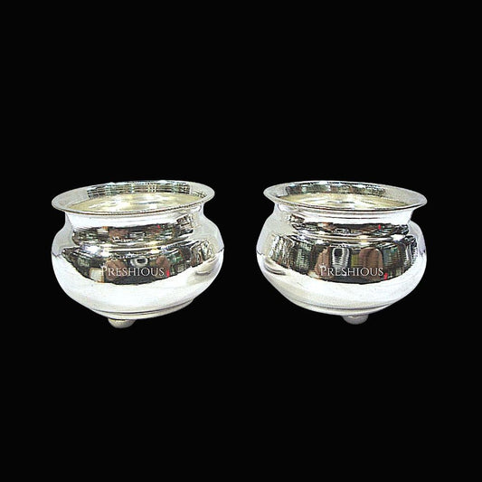 42 gms Pure Silver Pot Cups - With Round Bottom Legs (Set Of 2) - Mirror Finished