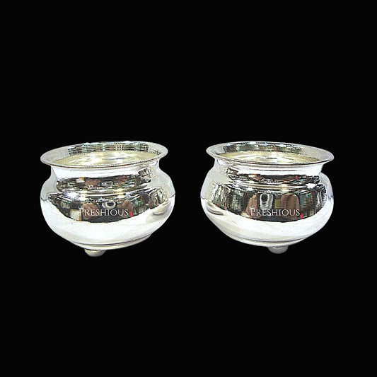 408 grams Pure Silver Pot Cups for Pooja - With Round Bottom Legs (Set Of 2) - Mirror Finished -  | Custom Orders & Bulk from Silver Factory