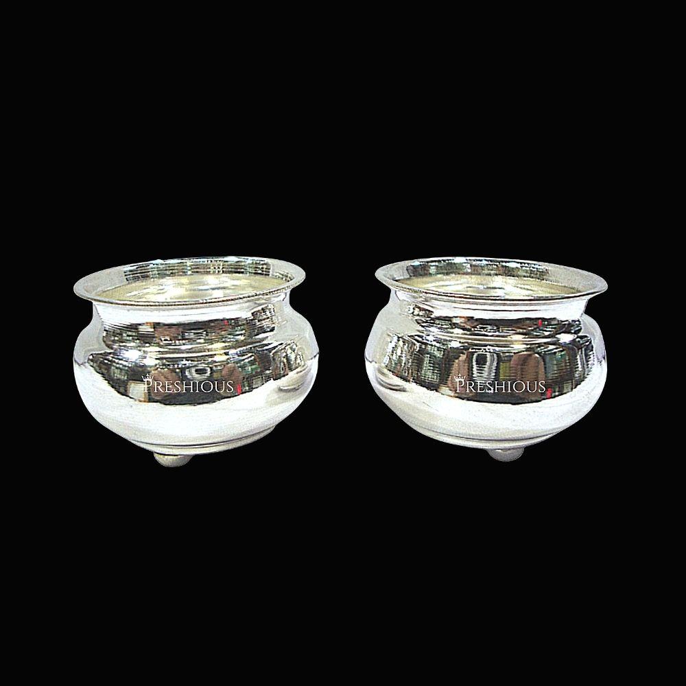 128 gms Pure Silver Pot Cups - With Round Bottom Legs (Set Of 2) - Mirror Finished BIS Hallmarked