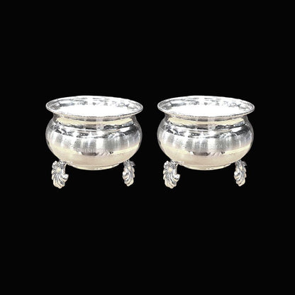 Pure Silver Pot Cup Bowls (Set Of 2) Embossed Indian Design & Mirror Finished