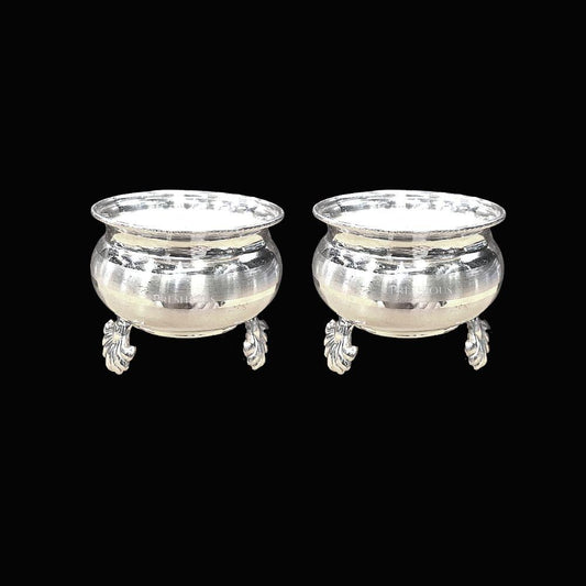 250 grams Pure Silver Pot Cups - With Fancy Legs (Set Of 2) - Embossed Indian Design and Mirror Finished -  | Custom Orders & Bulk from Silver Factory