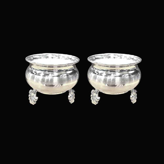 Pure Silver Pot Cups With Fancy Legs (Set Of 2) Embossed Indian Design and Mirror Finished, 300 grams, BIS Hallmarked