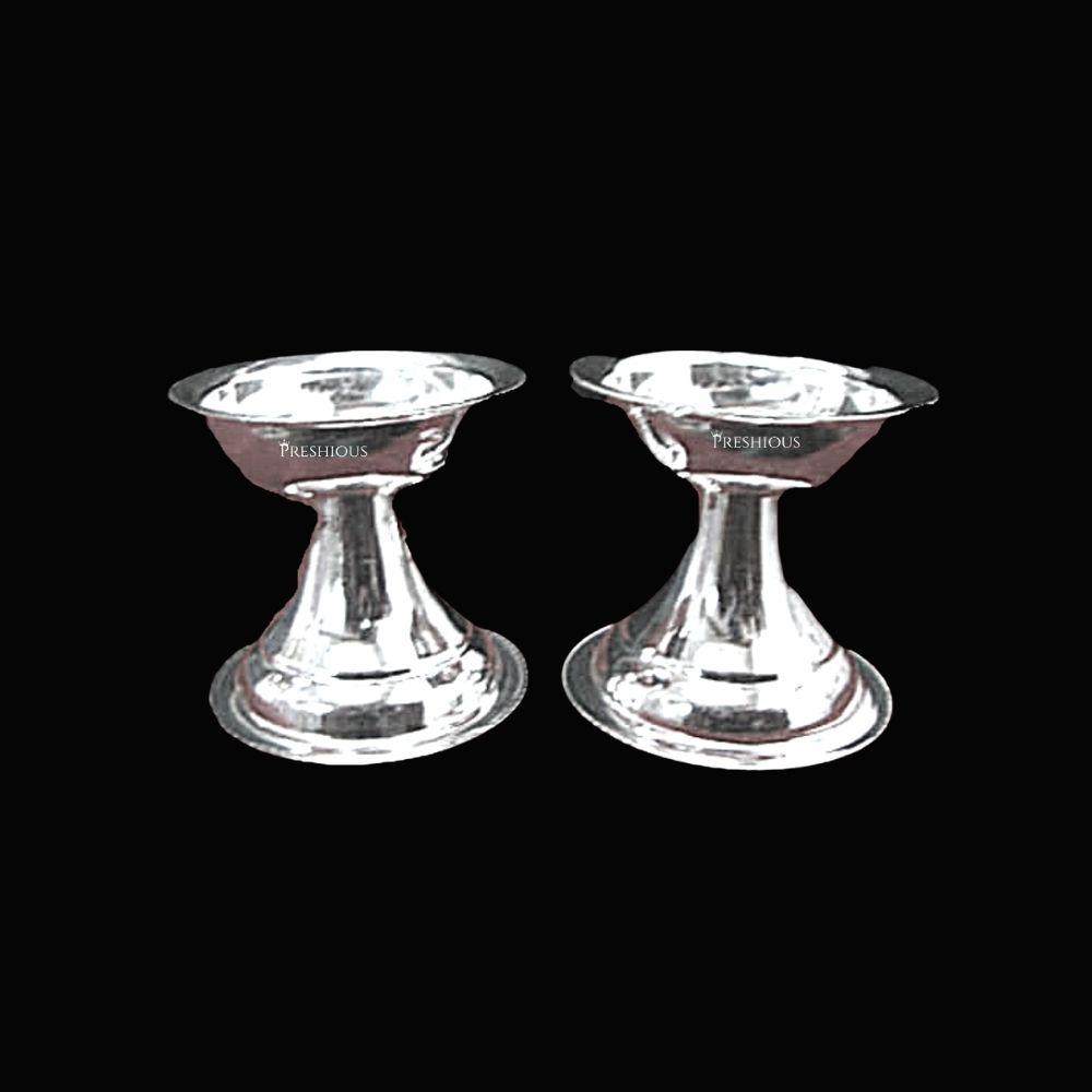 Pure Silver Diya Neelanjan Sada (Set Of 2) Mirror Finished