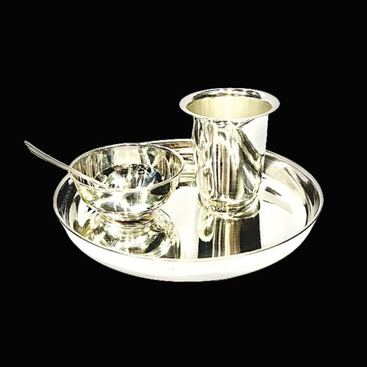 205 gms Pure Silver 4 Pcs Baby Dinner Set - Mirror Finished BIS Hallmarked
