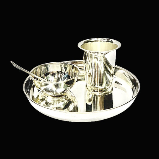 255 gms Pure Silver 4 Pcs Baby Dinner Set - Mirror Finished BIS Hallmarked