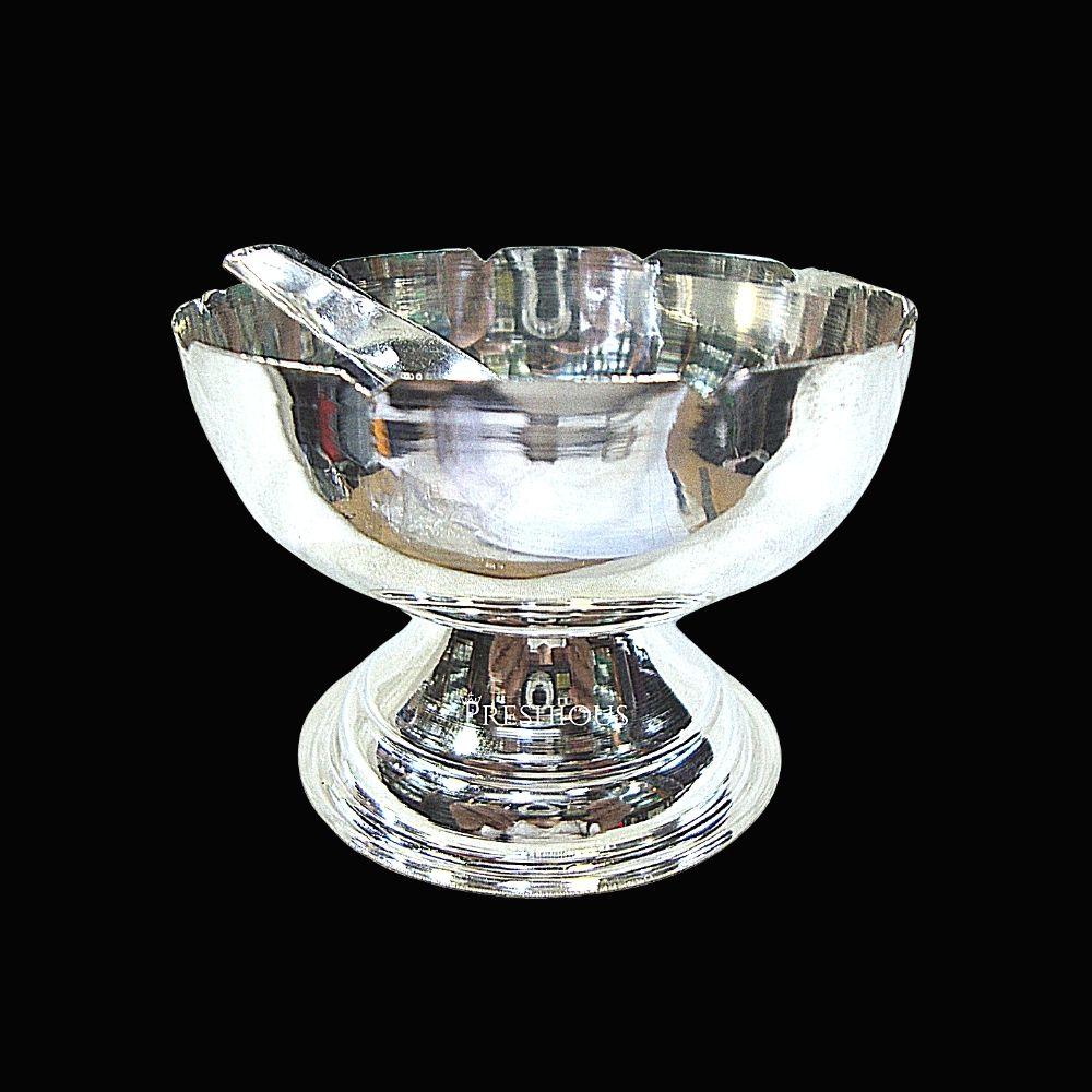 153 gms Pure Silver Nanda Deepa Sada + Kamal Nalge Or Tube With Stand (Set Of 2) - Mirror Finished