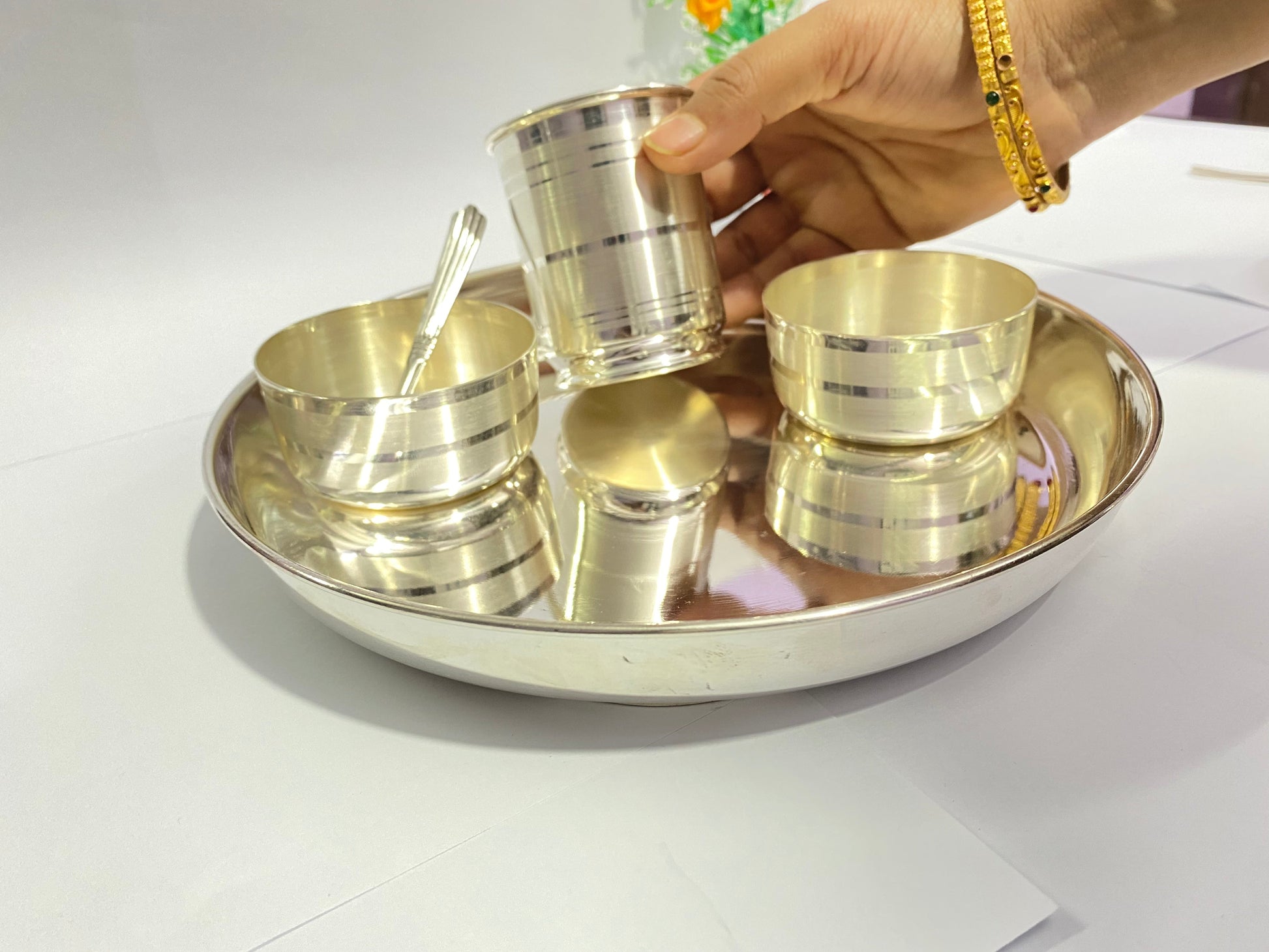 429 grams Silver Thali Set [5 Pcs] - Emery Mirror Design | Custom Silver Article Design41