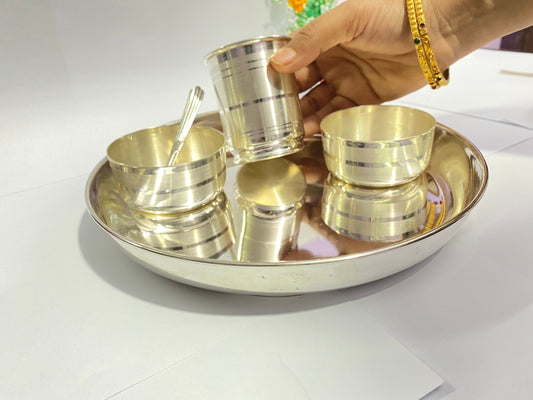Silver Thali Set [5 Pcs] - Emery Mirror Design | Custom Silver Article Design41