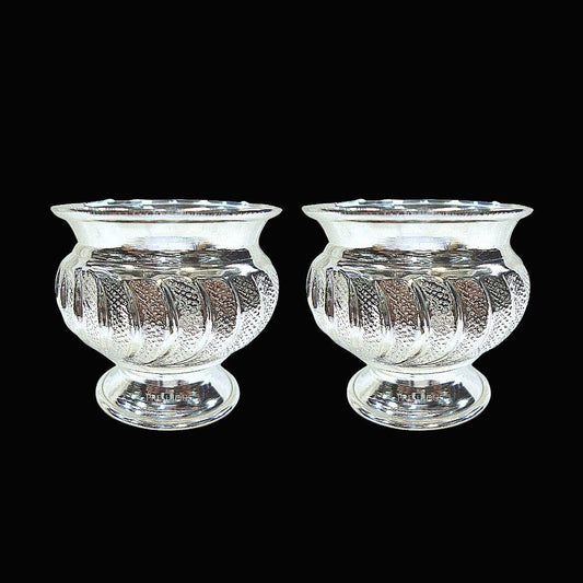 83 gms Pure Silver Pot Cups - With Stand (Set Of 2) - Embossed Indian Design and Mirror Finished