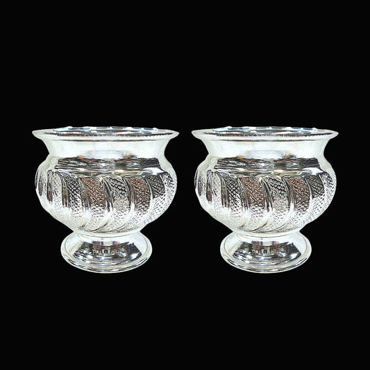 500 grams Pure Silver Pot Cups for Pooja - With Stand (Set Of 2) - Embossed Indian Design and Mirror Finished -  | Custom Orders & Bulk from Silver Factory