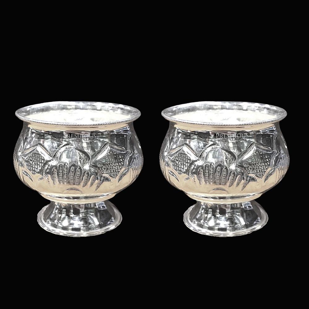 Pure Silver Ghee Cup Bowls (Set Of 2) Embossed Indian Design