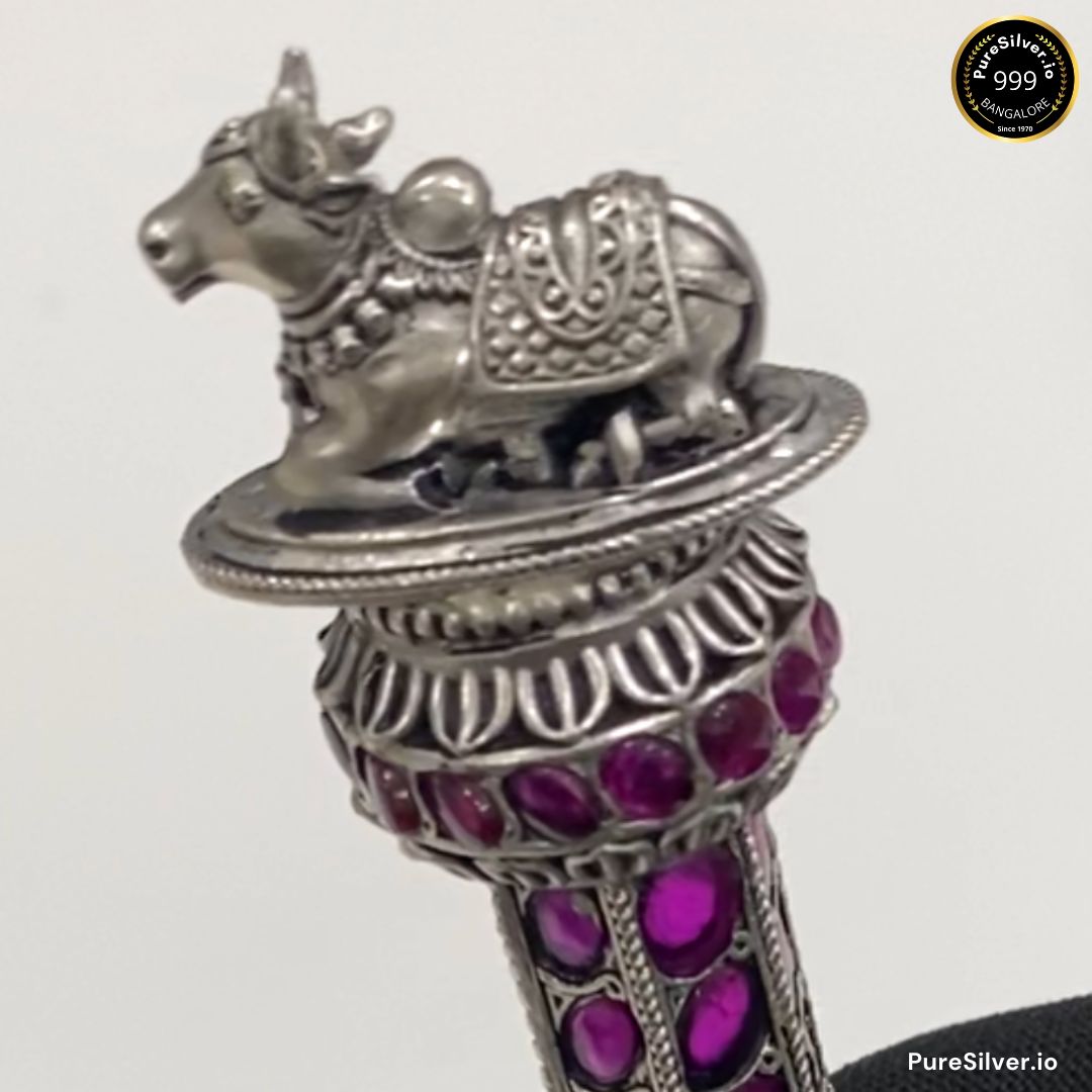 925 Luxury Pure Silver Designer Nandi Bell for Pooja | 7" | Silver Gifts for Marriage