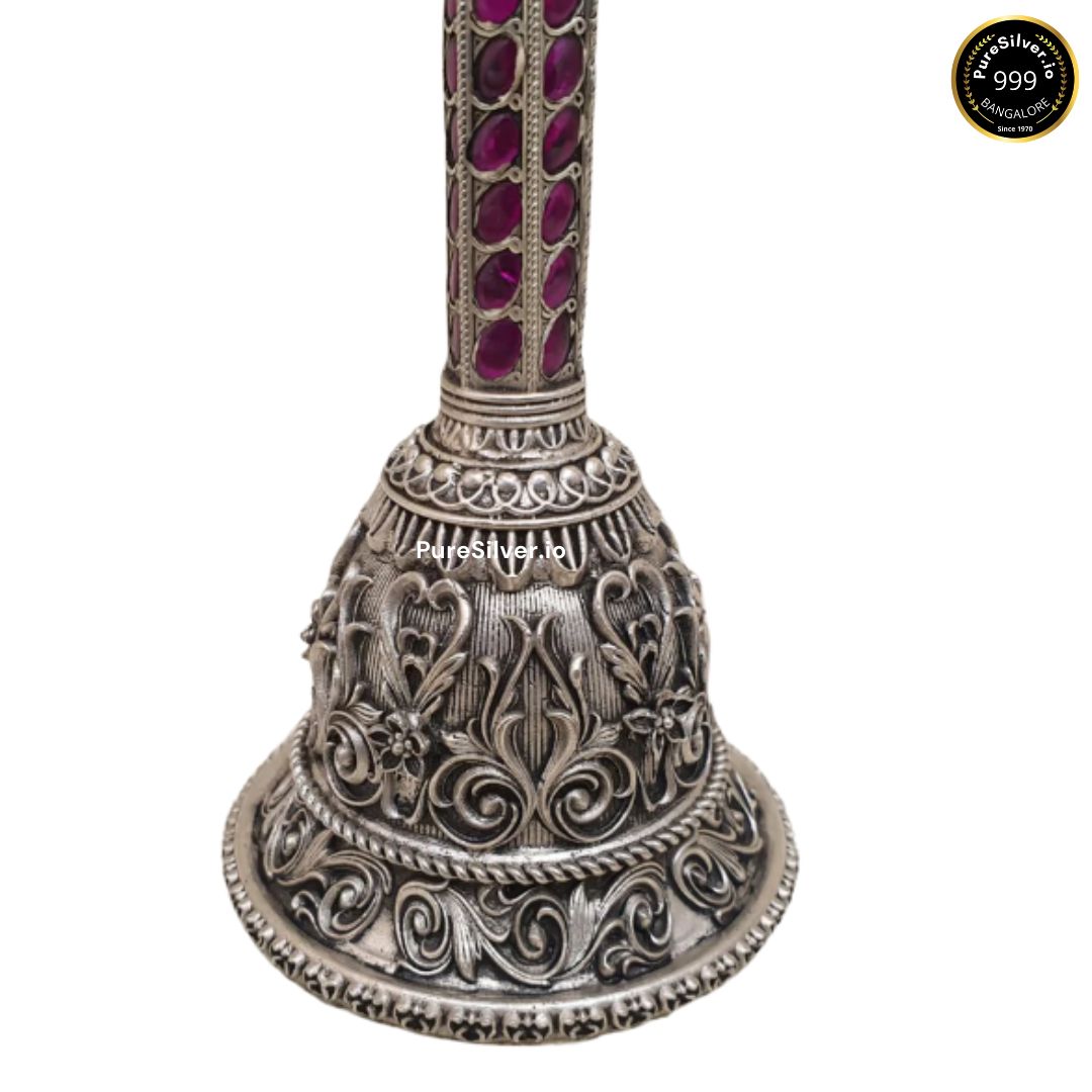 925 Luxury Pure Silver Designer Nandi Bell for Pooja | 7" | Silver Gifts for Marriage
