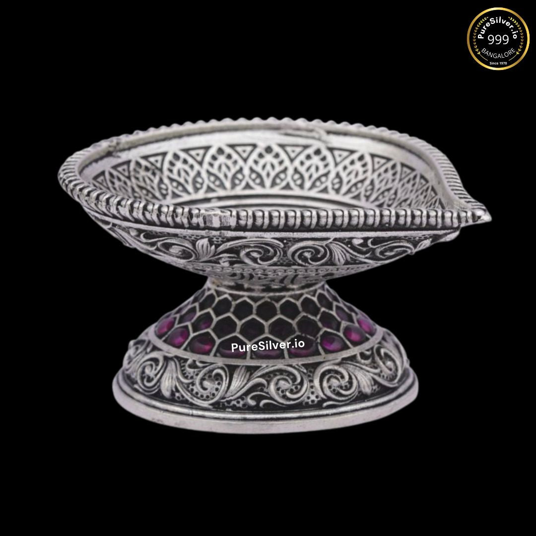 925 Luxury Pure Silver Designer Diya for Pooja & Gifting