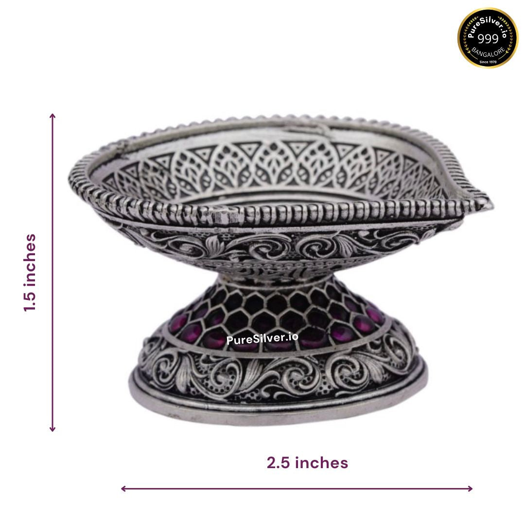 925 Luxury Pure Silver Designer Diya for Pooja & Gifting