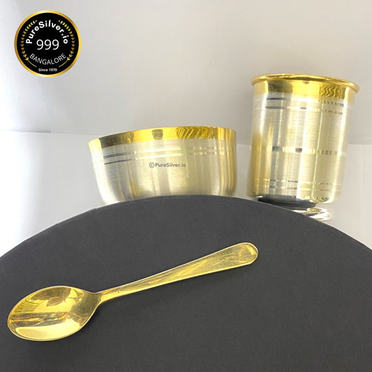 160 grams 24k Pure gold plated border pure silver dinner set for baby | Custom Silver Article Design98