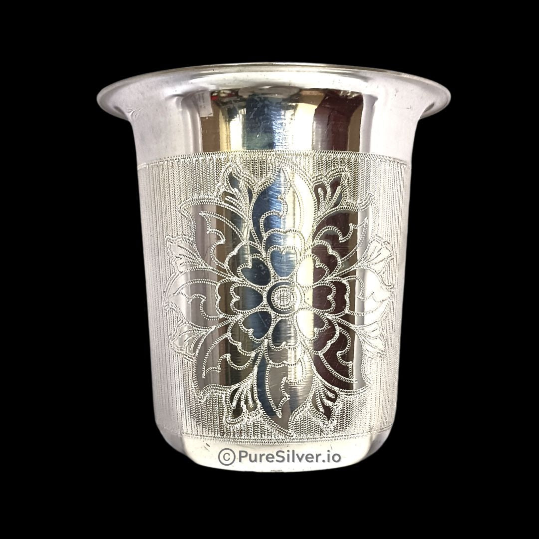 42 gms Pure Silver Maharaja Glass - Floral Design and Matt Finished