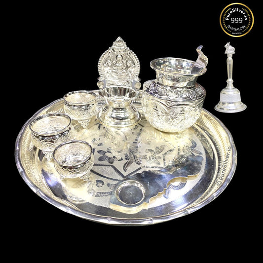 Ashta Lakshmi Kamakshi Pure Silver Pooja Thali Set - 950 grams