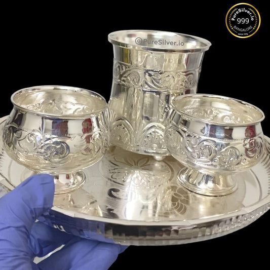 Pure Silver Pooja Thali Set Bangalore Arivana - 480 grams